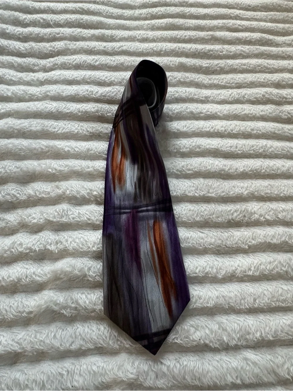 J. Garcia Collection Thirty-Two 100% Silk Abstract Art Necktie Purple Gray